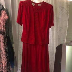 Karin Stevens Red A-Line Midi Skirt Pleated Cocktail